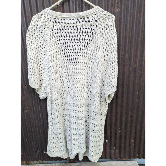 St Johns Bay Crochet Cardigan 3X Beige Babydoll Sweater Fisherman Short Sleeve - Picture 4 of 10